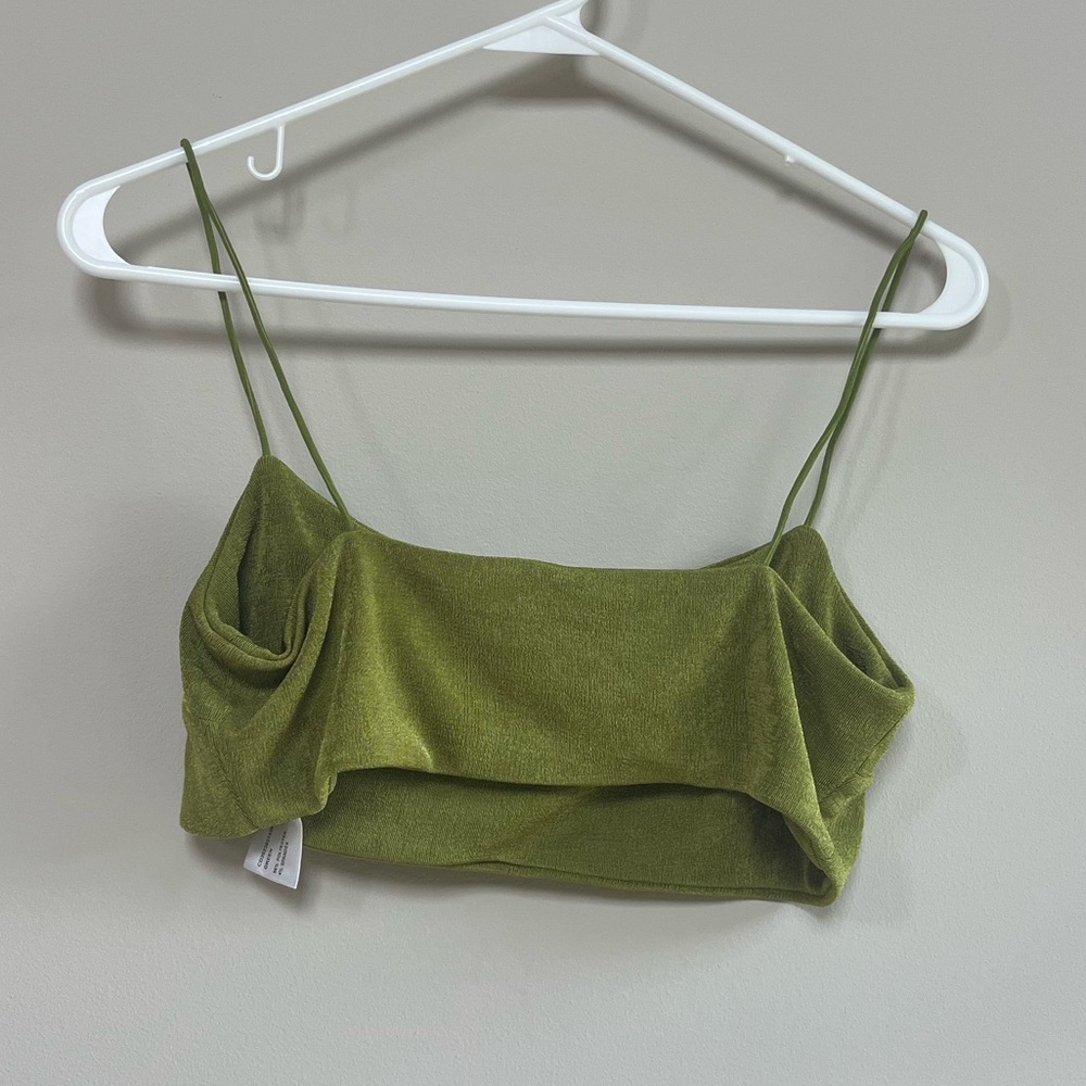 Cider Olive Green Crop Tank Top and High Waisted Ruched Maxi Skirt Set Medium(M) - Picture 4 of 8